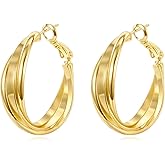 14K Gold Hoop Earrings Statement Chunky Hoop Earrings Gold Hoops Hypoallergenic Trendy Jewelry Valentine's Day Gifts for Women