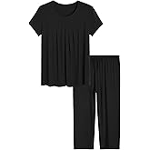 Latuza Women's Pleated Loungewear Top and Capris Pajamas Set