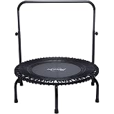 JumpSport 39&rdquo; PRO Fitness Trampoline for Adults Model 350 PRO &amp; Bolt-On Bar | Adjustable Low-Impact Rebounder with Patented Tip-Resistant Arched-Leg Design Bundled with Height Adjustable Handlebar