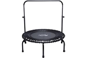 JumpSport 350 PRO Indoor Heavy Duty Lightweight 39-Inch Fitness Rebounder Adults Trampoline with Sporty Steel Handle Bar Accessory for Workouts, Black