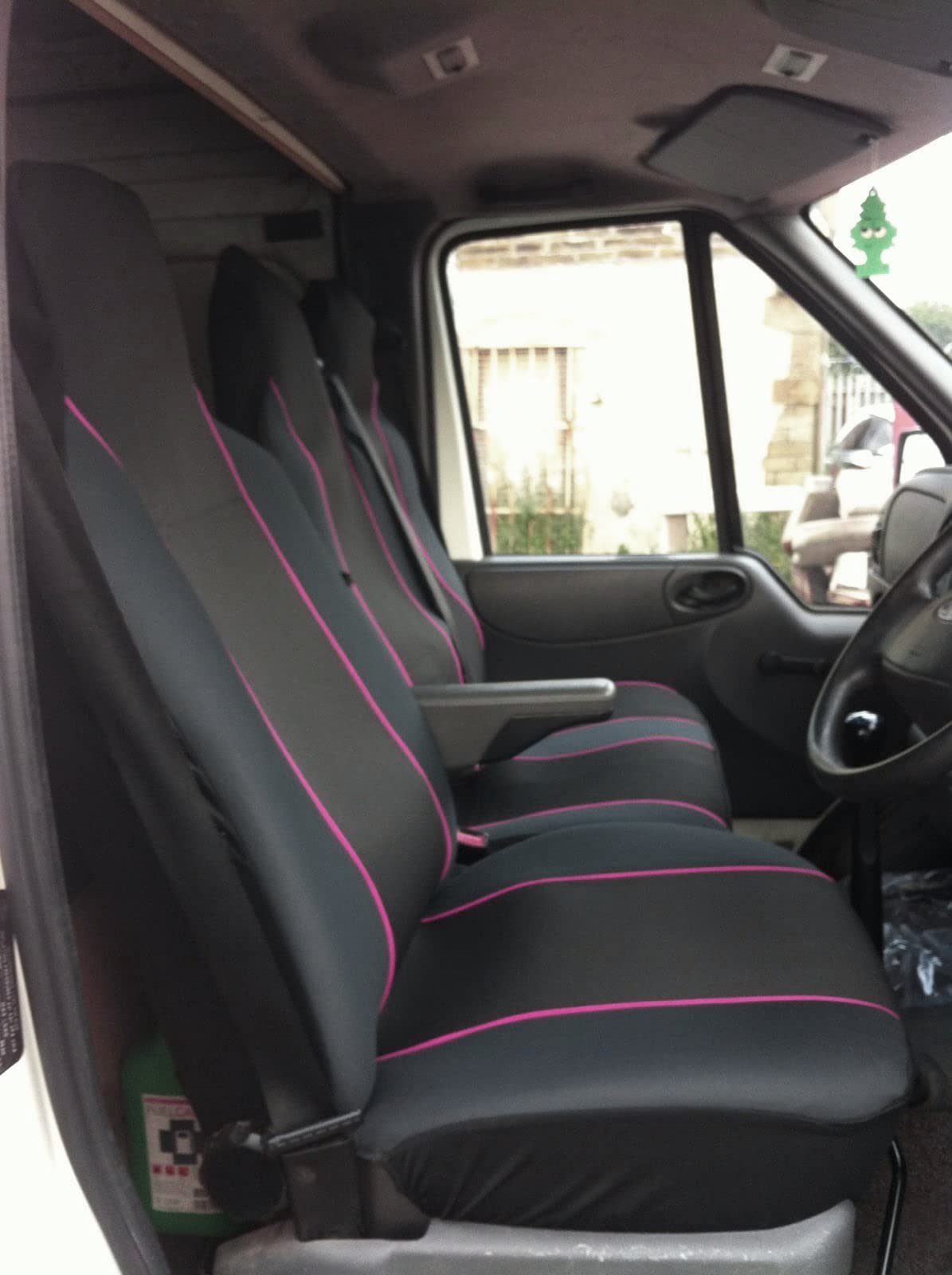 Carseatcover-UK® Heavy Duty Fabric Van Seat Covers - Black with PINK Trim - Fits Most Vans - Single & Double [CHOICE OF 6 COLOURS]