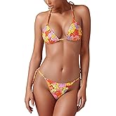 POP CLOSETS Women's Bikini Floral Print Swimsuits Triangle Bikini Sets for Women High Waist High Leg Tie Side Thong Bottom