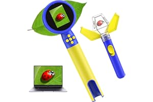 JIMZOO Kids Microscope with Bug Catcher Kit, 1080P Digital Mini Handheld Microscope STEM Science Toy with LED Light, Rechargeable, Portable, Supports 64GB TF Card, Educational Gift for Kids Ages 3-12 (Blue)