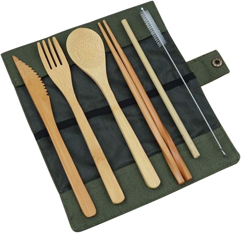 EBILUNCutlery Set | Travel Cutlery Set | Eco Friendly Flatware Set | Portable Spoon Fork Knife Camping Tableware Set | Reusable Cutlery Set W/Bag for Perfect Replaceing Plastic Cutlery Set