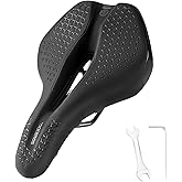 ROCKBROS Comfort Bike Seat, Wave Ergonomic Bicycle Saddle High-Density Foam | Crotch-Friendly Waterproof PU Airflow Channel, Marked Rails Universal Replacement for MTB Road City Racing Cycling
