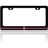 Breast Cancer Awareness License Plate Frame Pink Ribbon License Plate Holder for Front or Rear Car Tags Stainless Steel Funny Car Decoration with Screws 6.3 X 12.2 in