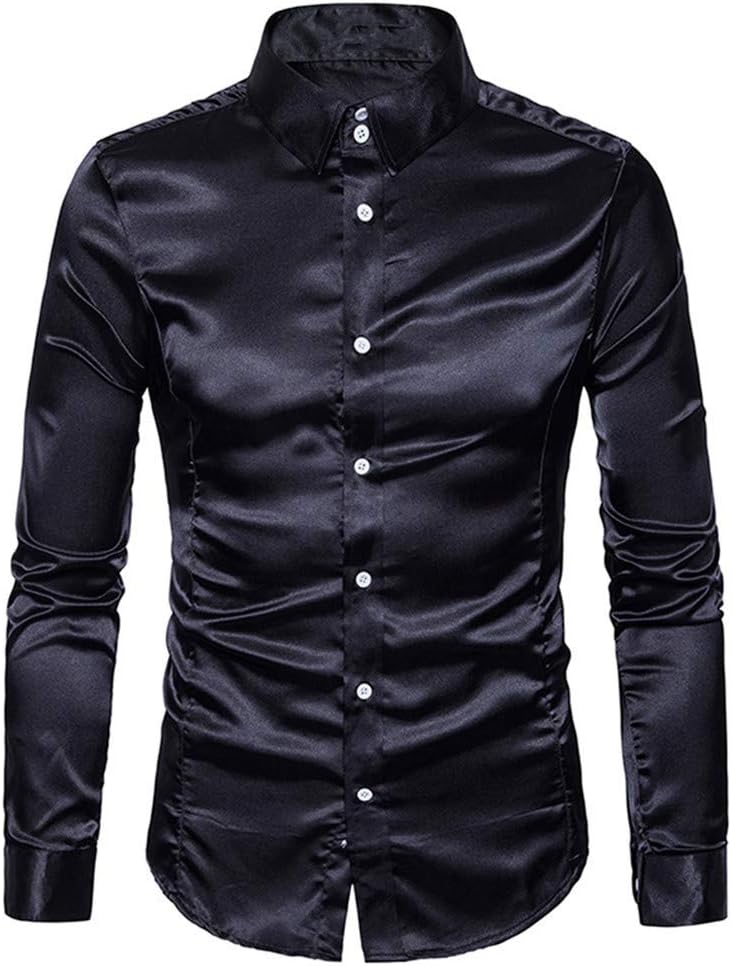 Gamlifing Men Long Sleeve Shiny Clubwear Coat Jacket Mens Casual Fashion Crew Neck Full Zipper Button Down Nightclub Shirt Tops Blouses Sweatshirt for Party