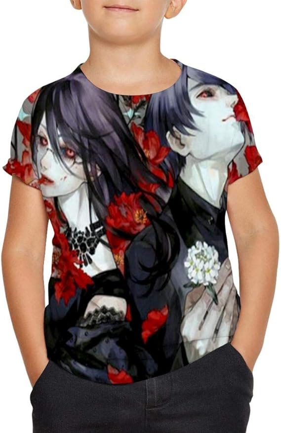 Amazon Tシャツ 子供 東京喰種トーキョーグール キッズ かわいい 柔らかい 夏服 アニメ プリント 半袖 男の子 女の子 男女兼用 イベント 衣装 誕生日 プレゼント グッズ Tシャツ カットソー 通販