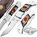 Best.Buy.Damascus1 Blue Wood Custom 5.5'' Handmade Double Bloster Stainless Steel Folding Pocket With Back Lock Come With Leather Sheath Prime Quality (Multi Wood)