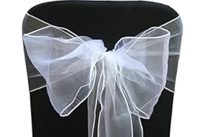 SARVAM FASHION Elegant Organza Chair Sashes Sheer Fabric Sashes for Weddings, Parties, and Special Events – (Pack of 10 Pieces, White)