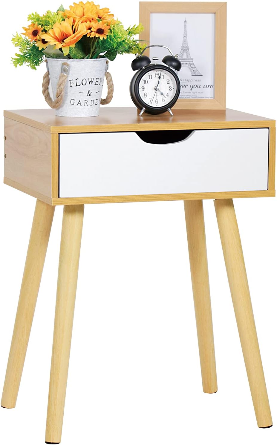 Tiita Nightstand with Storage Drawer, Fashion Modern Assemble Storage Cabinet Bedroom Bedside, End Side Table Solid Wood Legs, Drawer Nightstand for Bedroom, Living Room, Office: Kitchen & Dining