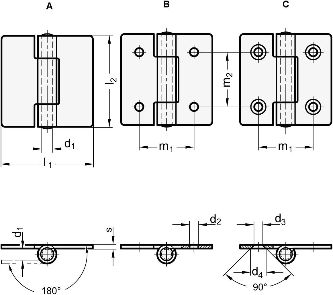 Ganter Standard Elements Stainless Steel Plate Hinges Pack of 2 Silver, Silver, GN 136-NI-30-30-B, Silber, Form: B; Länge: 30mm x 30mm - Image 3