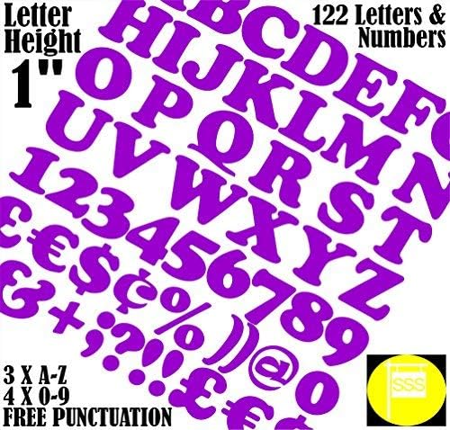 Letters & Numbers Pack of 122 pcs X 1"(2.5cm) Self Adhesive = Font Cooper Stickers Free Punctuation Wash-Proof Large Lettering Sign-Writing Water Proof Any Project (Purple)
