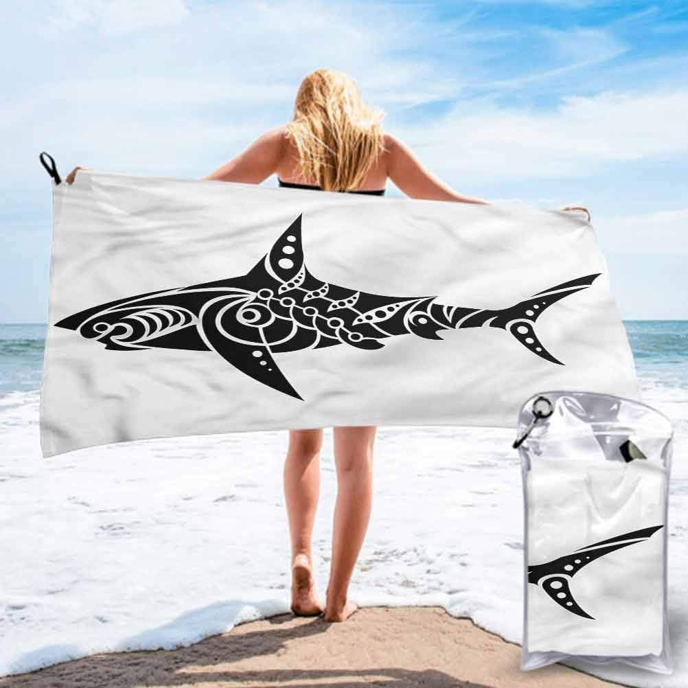 Ahuimin Beach Towels, Tribal,Shark Tattoo Design Artwork, 31" x 63" Quick Fast Dry Super Bath Towels Absorbent Lightweight Pool Beach Blanket