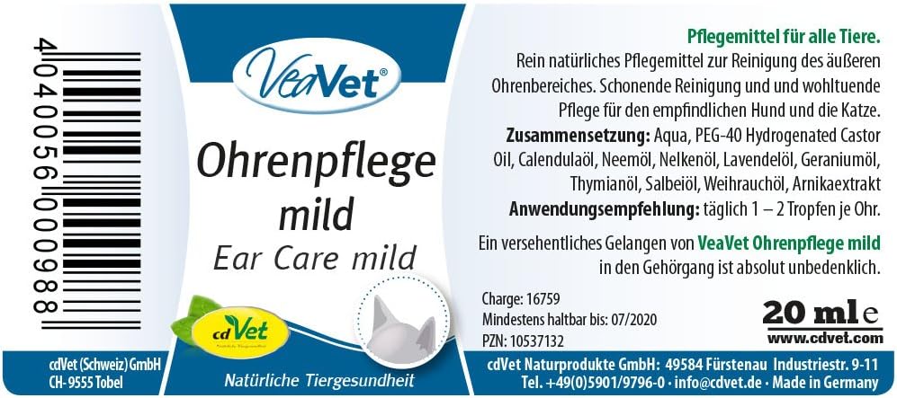 cdVet Naturprodukte VeaVet Ear Care mild 20 ml, Dog, cat, cleaning/care product, ear health - Image 3