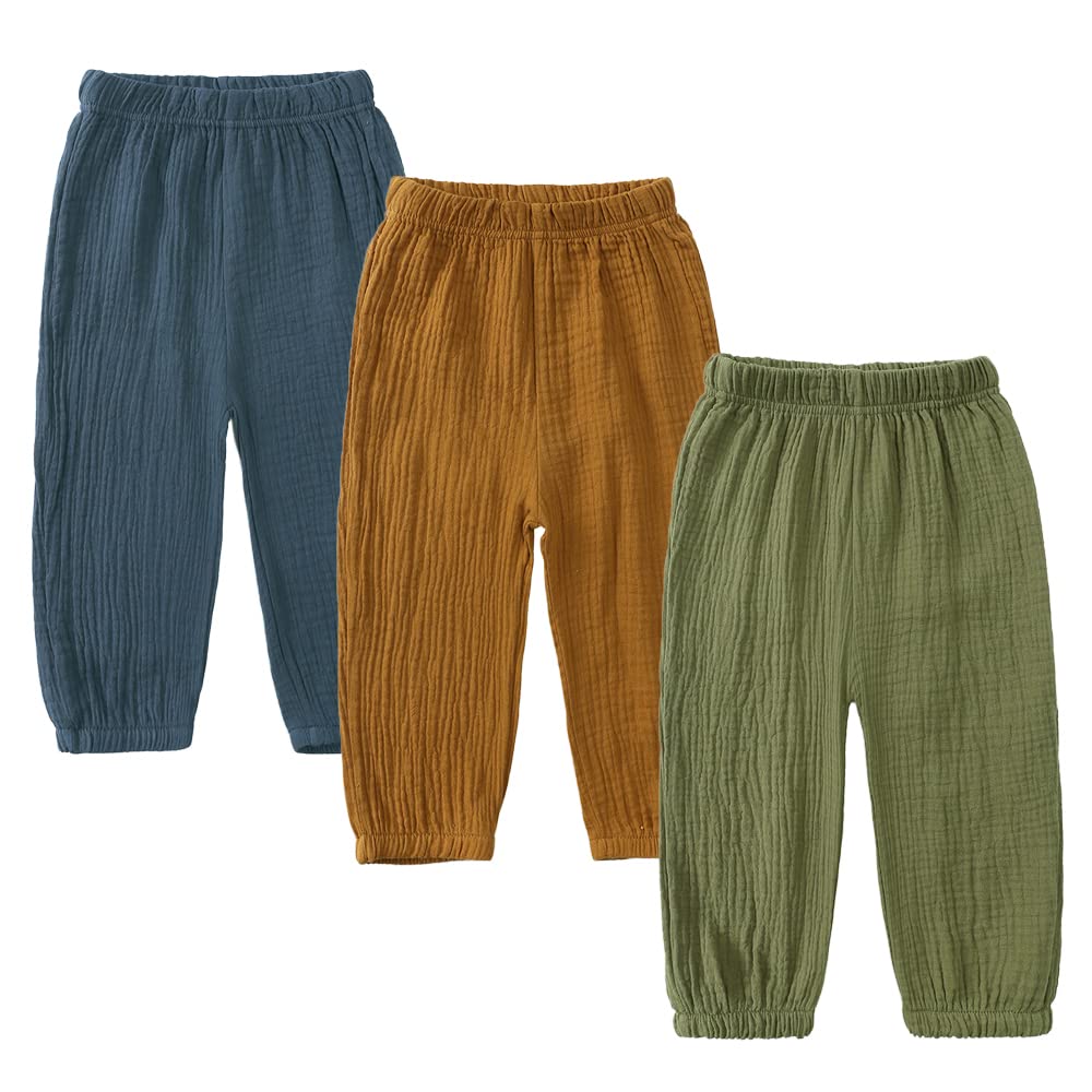Photo 1 of (SEE NOTES BEFORE BIDDING) Kids Tales 3 Pack Boys Girls Cotton Linen Pants Child Basic Plain Solid Trousers Big Kids Elastic Waist Long Pants Bloomers
