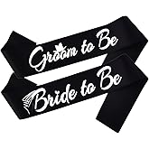 HUBEISIYU 2pcs Bride to Be and Groom to Be Sash, Bridal Shower Sashes Bachelor Decorations Just Married Gift Engaged Decor Engagement Accessories Bachelorette Party Supplies, Black+Silver(Letters)