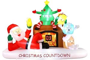 Alupssuc 8 FT Christmas Inflatable Outdoor Decorations with LED Christmas Countdown Clock, Santa,Tree,Fireplace and Gift Boxes, Lighted Blow Up Lawn Yard Clearance for Indoor Xmas Holiday Party Decor