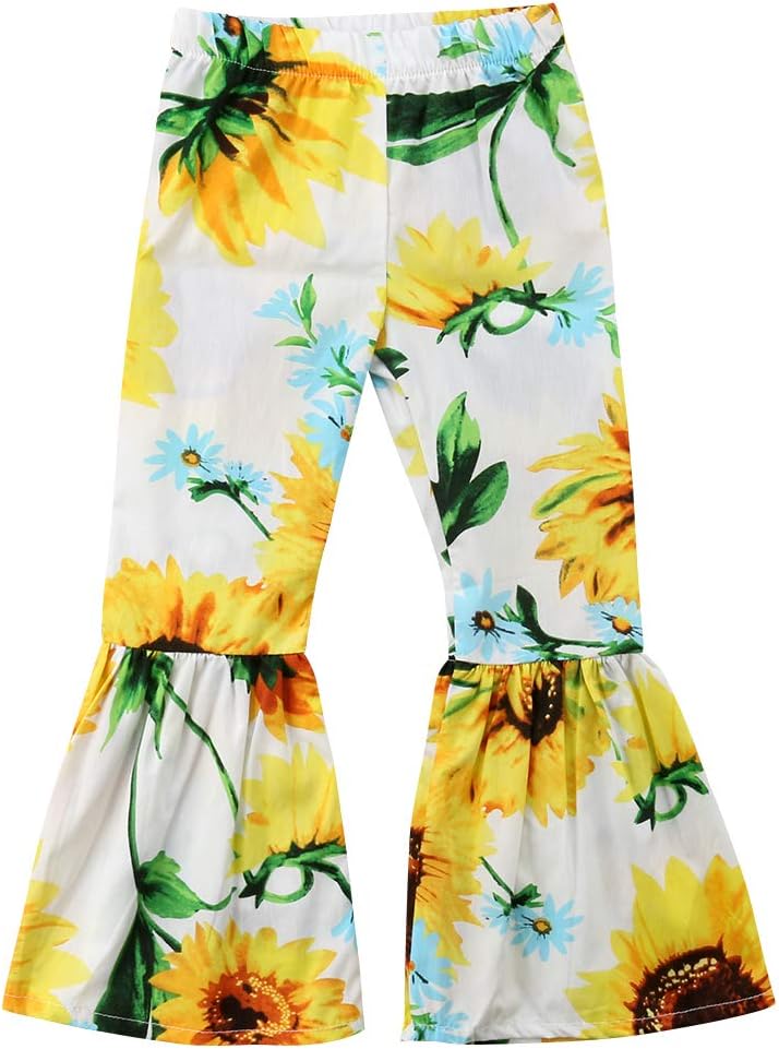 Toddler Kids Baby Girls Long Pants Sunflower Cotton Flare Leggings Bell Bottom Floral Trousers Outfit 1-5T