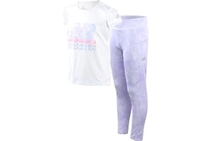 New Balance Active Girls Leggings Set - 2 Piece Short Sleeve Girls Shirts and Leggings Kids Yoga Athletic Workout Set (7-16)