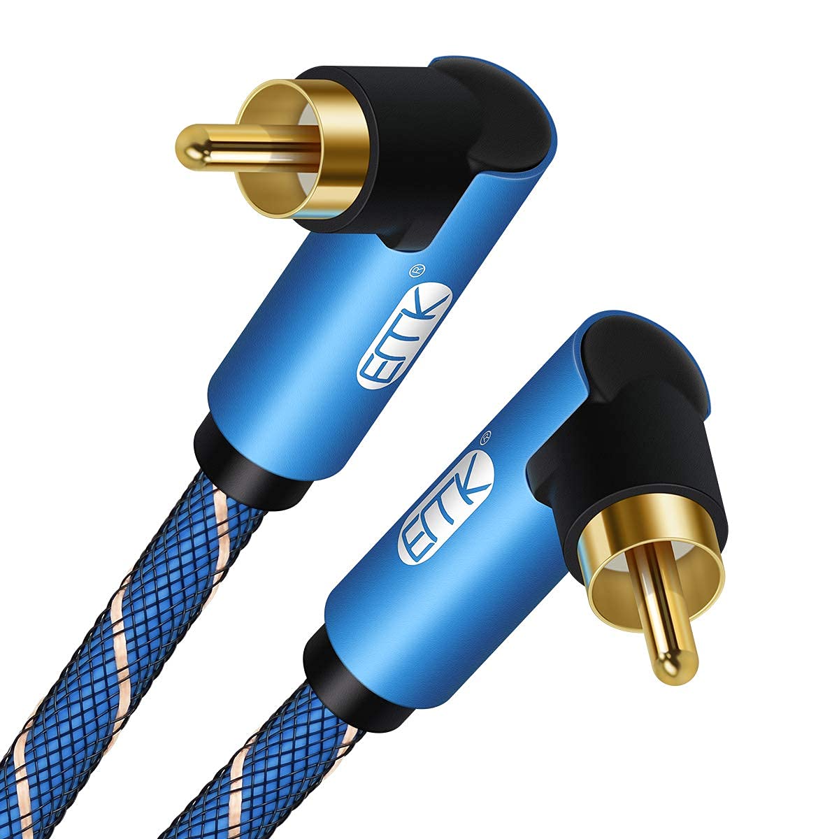 EMK 90 Degree Subwoofer Cable Right Angle RCA to RCA Audio Cable 24K Gold-Plated Digital Coaxial RCA Cord for Home Theater, HDTV, DVD Player, Subwoofer, Hi-Fi Systems(Dual 90 Degree Blue, 3Ft/1M)