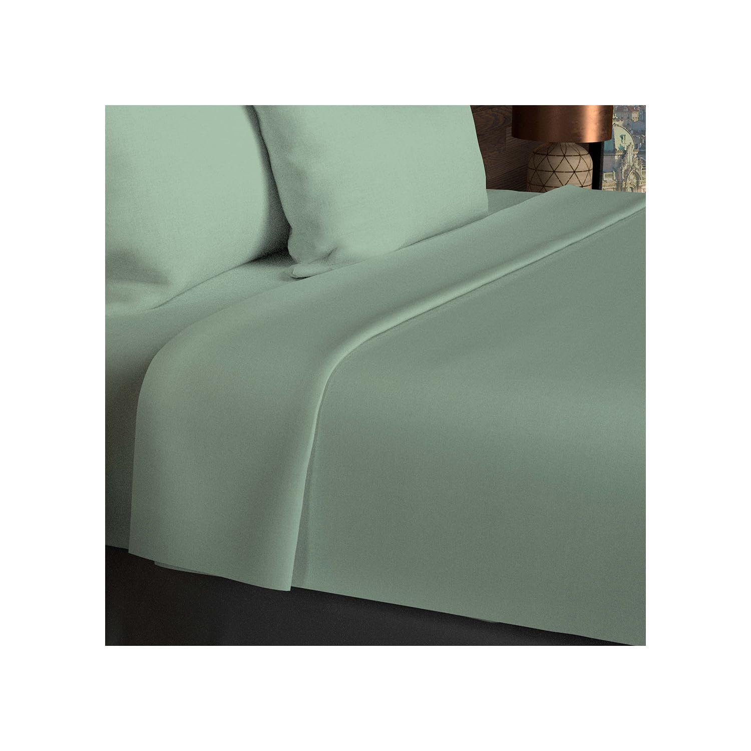 Soleil d'ocre, Plain Cotton Flat Sheet, 57 Thread Count, 260 x 300 cm, Aqua Green — image 1