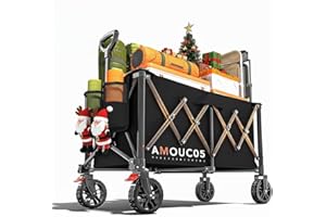 AMADA HOMEFURNISHING Wagons Carts Foldable, 350LBS Collapsible Wagon with 360° Rotating Wheels, Brakes, and Side Pocket, Large Capacity 160L Wagon Cart for Shopping, Park, Camping and Outdoor Use