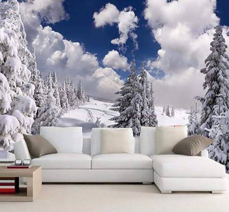 Amazon Wkxzz 3d壁紙冬雪風景写真ホテルリビングルームテレビソファ背景壁画現代自然不織布壁紙 1x100cm 壁紙