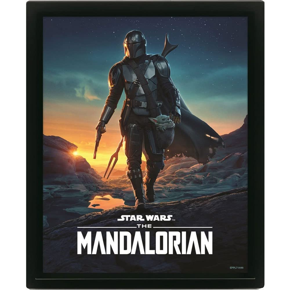 Pyramid International Star Wars: The Mandalorian 3D Lenticular Poster in Box Frame (Nightfall Design) 25cm x 20cm x 1.5cm - Official Merchandise, Black