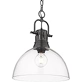 Golden Lighting Duncan BLK 1 Light Pendant in Matte Black with Clear Glass Shade