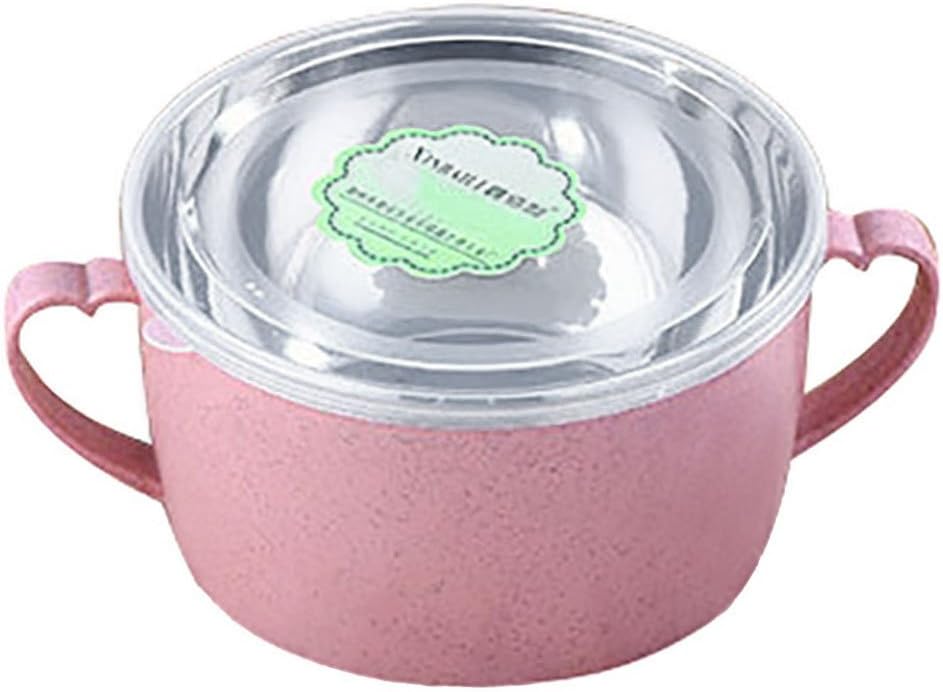 Ramen Noodle Pasta Bowl, Stainless Steel Bowl with Lid & Double Handles Kitchen Canteen Outdoor Camping Soup Rice Salad for Children Students Adults from Kaimao (Pink)