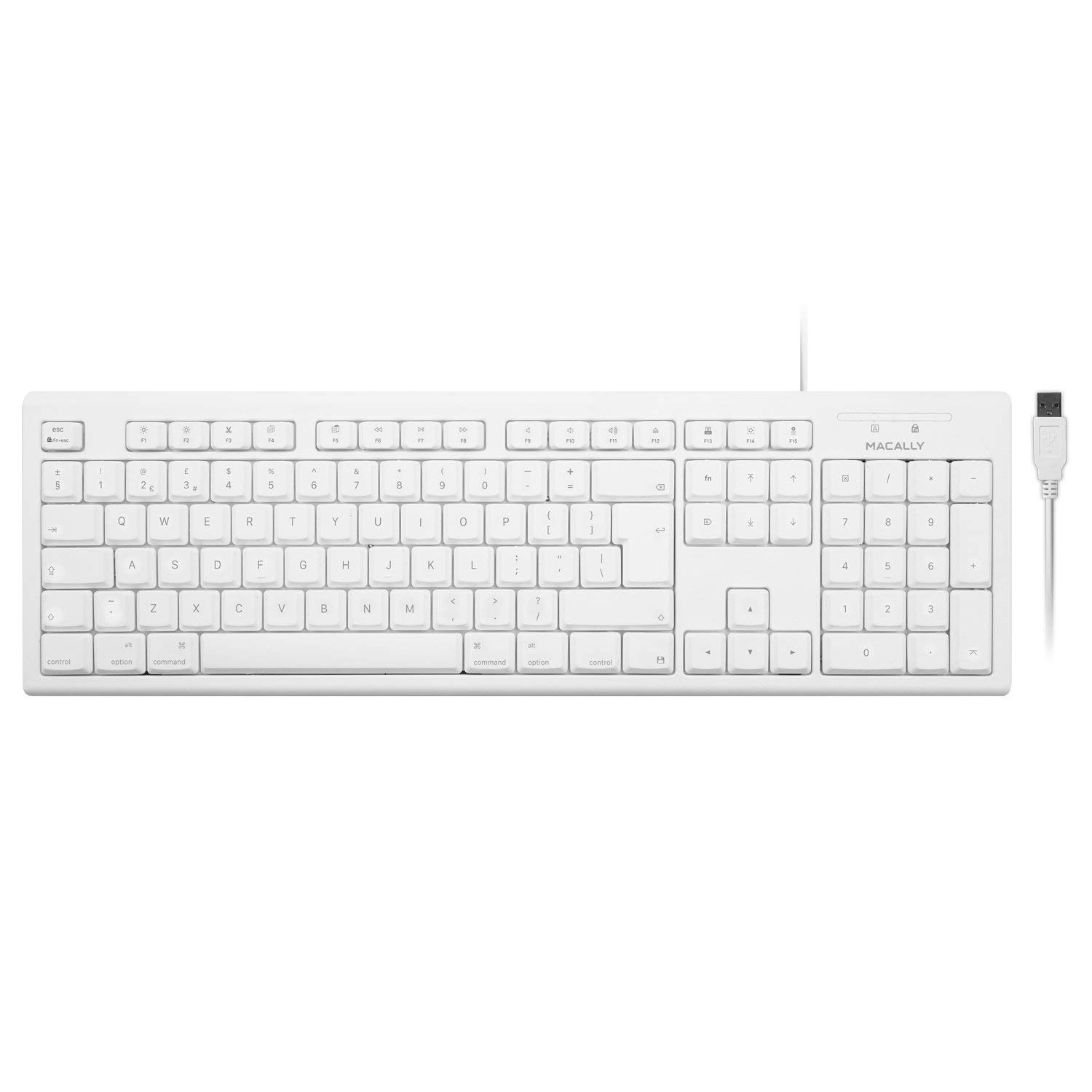 Macally QKEY-UK, USB-A 105 key extended keyboard with numpad for Mac, British English QWERTY Layout
