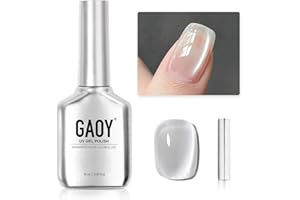 GAOY Glassy Cat Eye Gel Nail Polish, 16ml Glitter Holographic UV Gel Polish with Magnet, Reflective Translucent, 2341 Silvery Moonlight