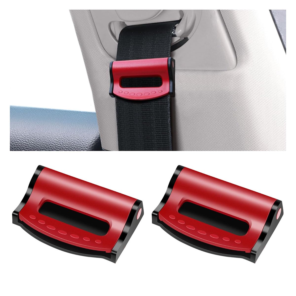 Photo 1 of 2PCS Car Seatbelt Adjuster, Universal Auto Seat Belt Clips for Adults/Kids, Comfort Car Shoulder Neck Protector Strap Positioner, Seatbelt Locator Retainer Locking Clips for Car, SUV (Red)