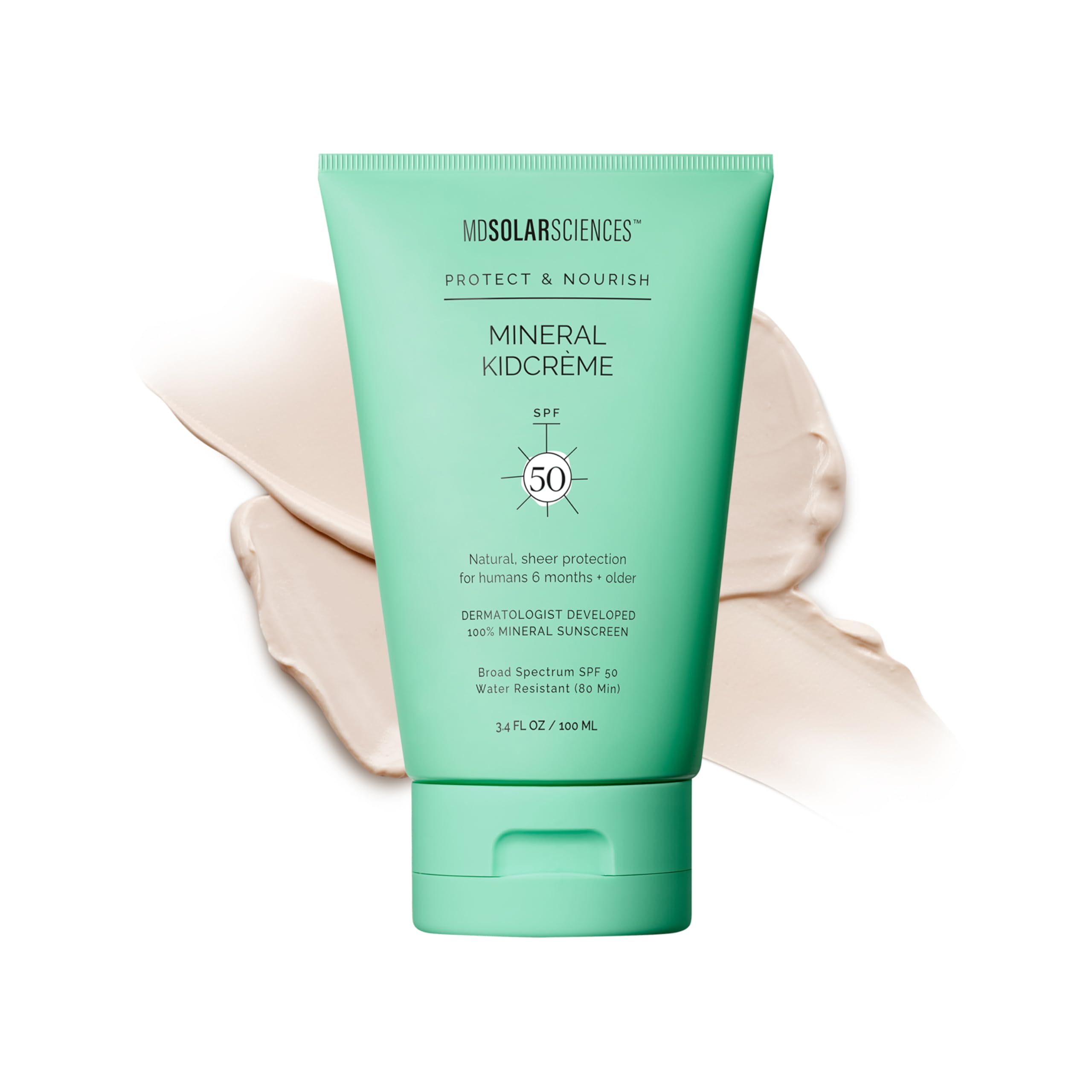 Photo 1 of MDSolarSciences Mineral KidCrème SPF 50 | Gentle Broad-Spectrum Kids Sunscreen | Zinc Oxide & Squalane Formula | Water-Resistant, No White Cast | Safe for Sensitive Skin | Fragrance-Free (3.4 Fl Oz)
