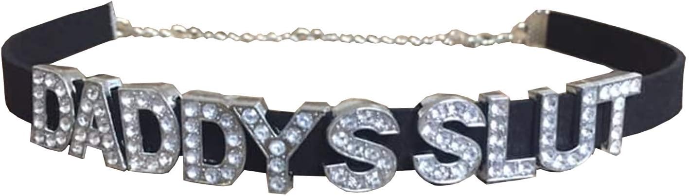 Daddys Slut Rhinestone Choker Necklace DDLG for Daddys Owned Submissive Princess