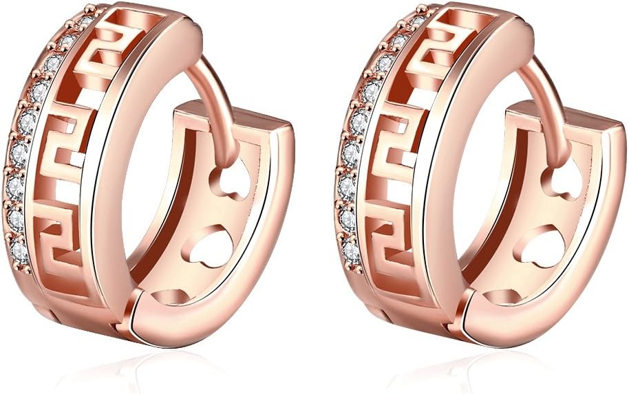 AMBESTEE Men Women Hoops Rose Gold Plated Rhinestone Inlay Zirconia Hoop Earrings for Party Meeting Wedding Daily Wear Christmas Gift