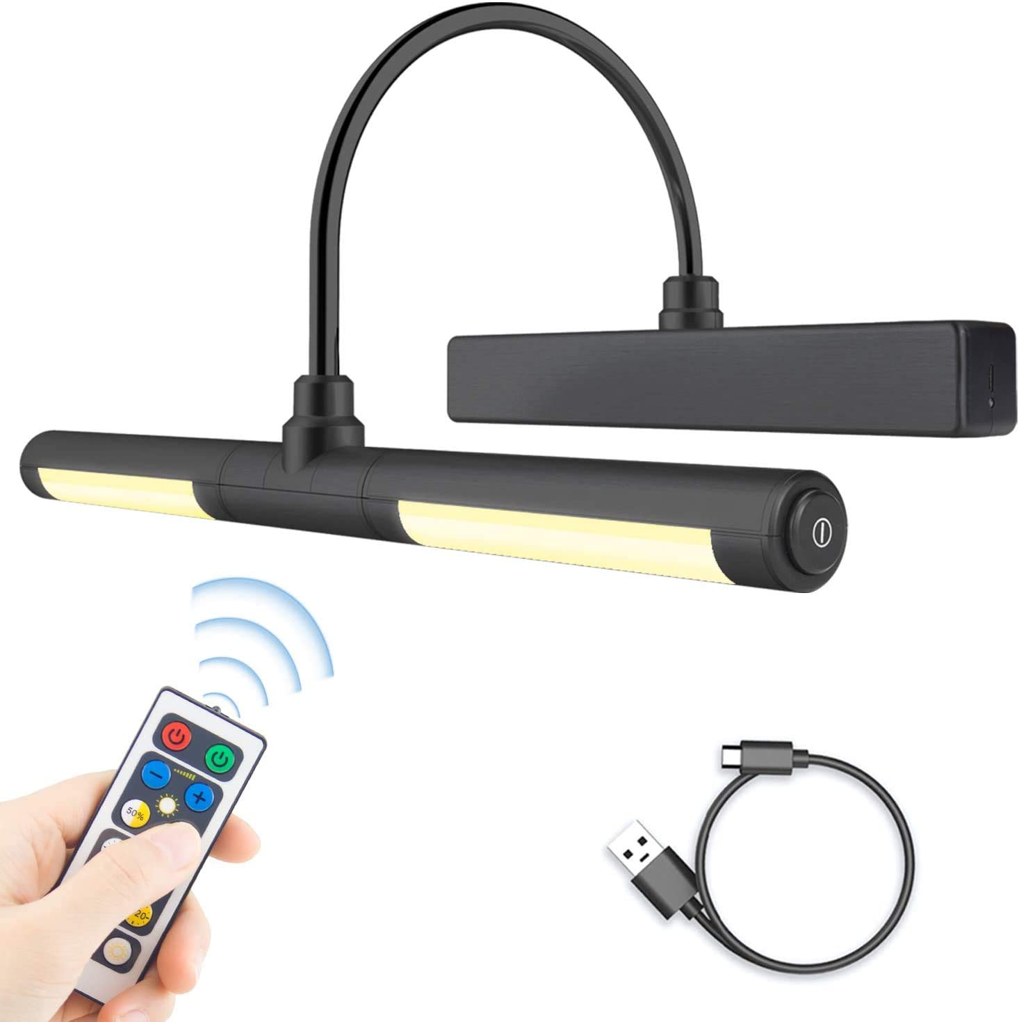 HONWELL Rechargeable Picture Light with Remote, LED Display Lamp 13 Inches Rotatable Light Head with 3 Lighting Modes for Portrait Arts Paintings Brightness Dimmable and Timer OFF180 Lumens