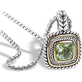 YYSuniee Designer Inspired 7MM CZ Pendant Necklace for Women 18K Gold Plated Two Tone Wheat Cable Necklaces