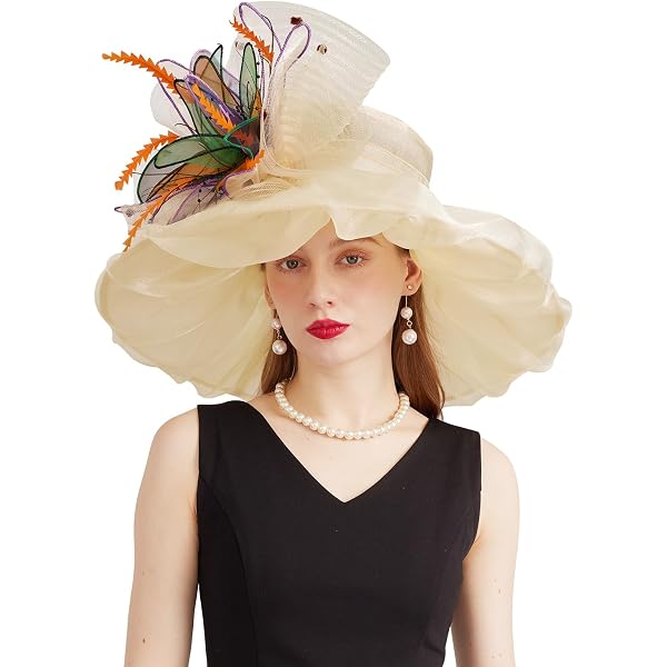 ladies dress hats at macy's RZTA Women's Kentucky Derby Church Dress Hat Wide Brim Leaf Flower Bridal  Shower Hat 01-Beige at Amazon Women's Clothing store