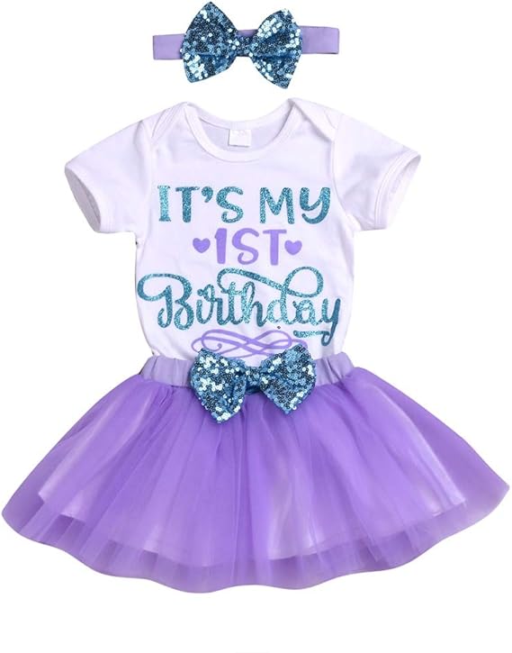 Amazon Co Jp Urmagicベビー服女の子 新生児 3枚服装 ロンパース スカート ヘッドバンド 3点セット１歳誕生日 パーティー服 英字 花柄 可愛い 0ヶ月 ２４ヶ月 服 ファッション小物