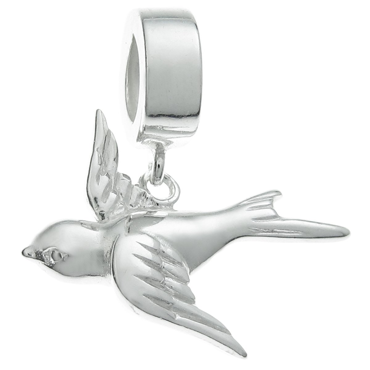 Queenberry Sterling Silver Flying Swallow European Style Dangle Bead Charm