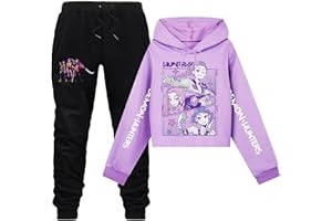 HUHJEPOLE Girls Cartoon Tracksuit Hoodie Sets Oversized Hip-Hop Hooded Pullover + Sweatpants Rumi Zoey Mira Costume for 2-15 Years