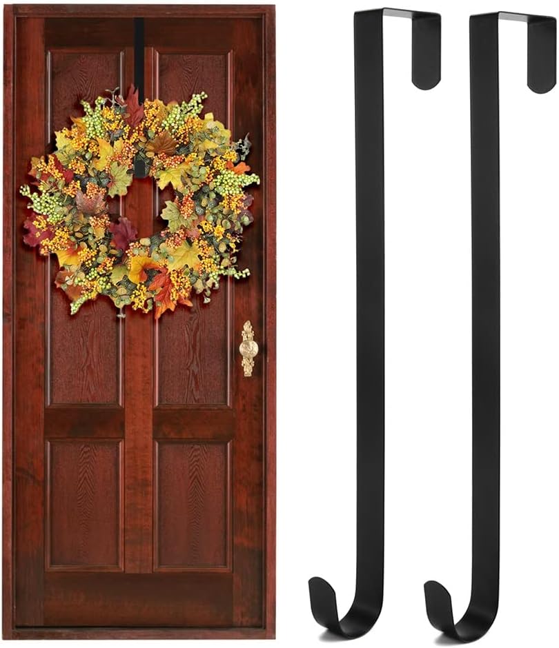 Wreath Hangers - WishDirect Wreath Hanger Over-The-Door Hooks for Clothing, Towels, Wreaths, Bags Organization and Parties Decorations - 15” L, Holds Up to 10 Lbs (2 Pack)