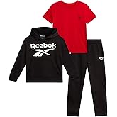 Reebok Baby Boys Pants Set - 3 Piece T-Shirt, Pullover Hoodie & Jogger Pants Set - Fleece Playwear Pant Sets for Toddlers