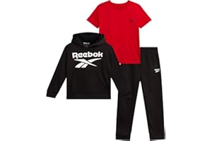 Reebok Baby Boys Pants Set - 3 Piece T-Shirt, Pullover Hoodie & Jogger Pants Set - Fleece Playwear Pant Sets for Toddlers