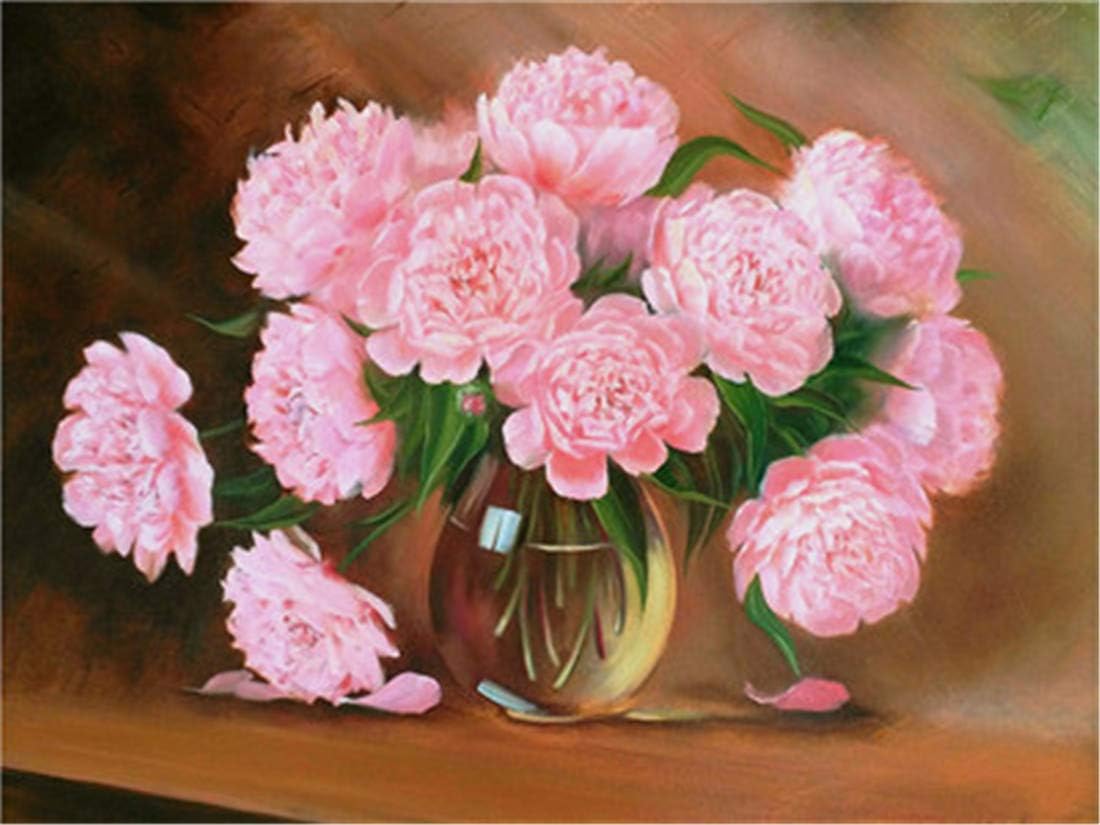Paint by Numbers Kits DIY Oil Painting Home Decor Wall Value Gift- Pink Flower 16X20 Inch (Frame)
