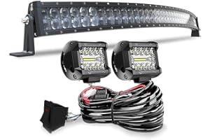 SPEAD-VMALL DOT 5D Curved 52Inch Led Light Bar+2X 4Inch Led Cube Pods W/Wiring Kit for Polaris Ranger Honda Pioneer 1000 Can Am X3 Maverick Grand Cherokee XJ Dodge Ram Dodge GMC UTV ATV 4WD Truck Boat Pathfinder