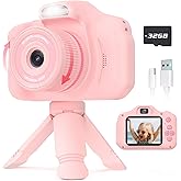 Seckton Upgrade Kids Selfie Camera, Birthday Gifts for 5 6 7 8 9 10 Year Old Girls, HD Digital Cameras for Kids with Flash, 2.4" Portable Camera Toys for 3-12 Year Old Girls-Pink