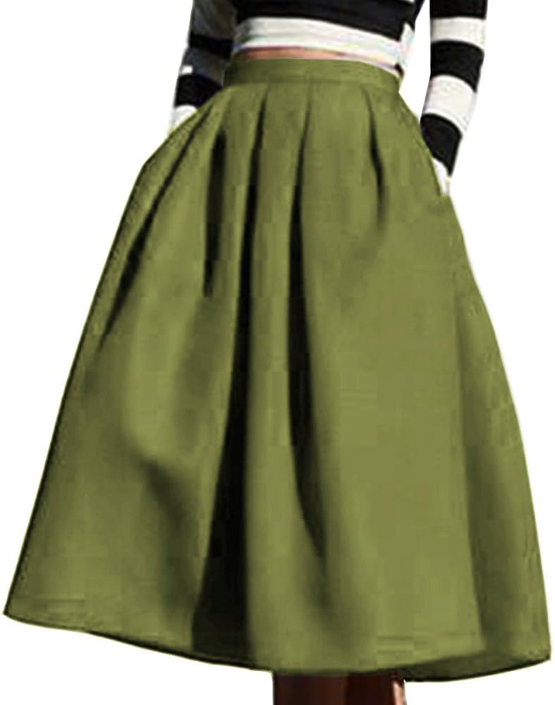Yige Women's High Waisted A Line Skirt Skater Pleated Full Midi Skirt